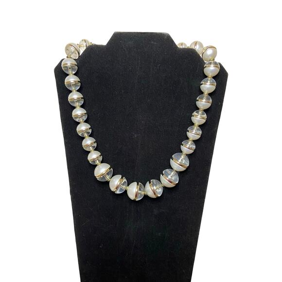 Coldwater Creek Large Bead Necklace Lucite and Faux Pearl 20' to 23" Gold Tone - Picture 2 of 8